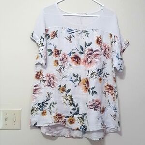 Lungo L'arno 100% Linen Floral Tunic Top